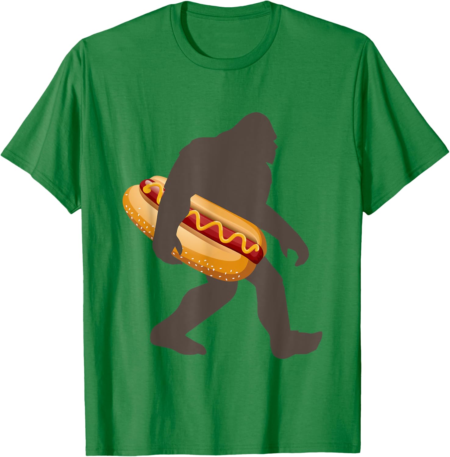 Bigfoot Carrying Hot Dog, Funny Sasquatch Gift T-Shirt - T-Shirt | Irish Green