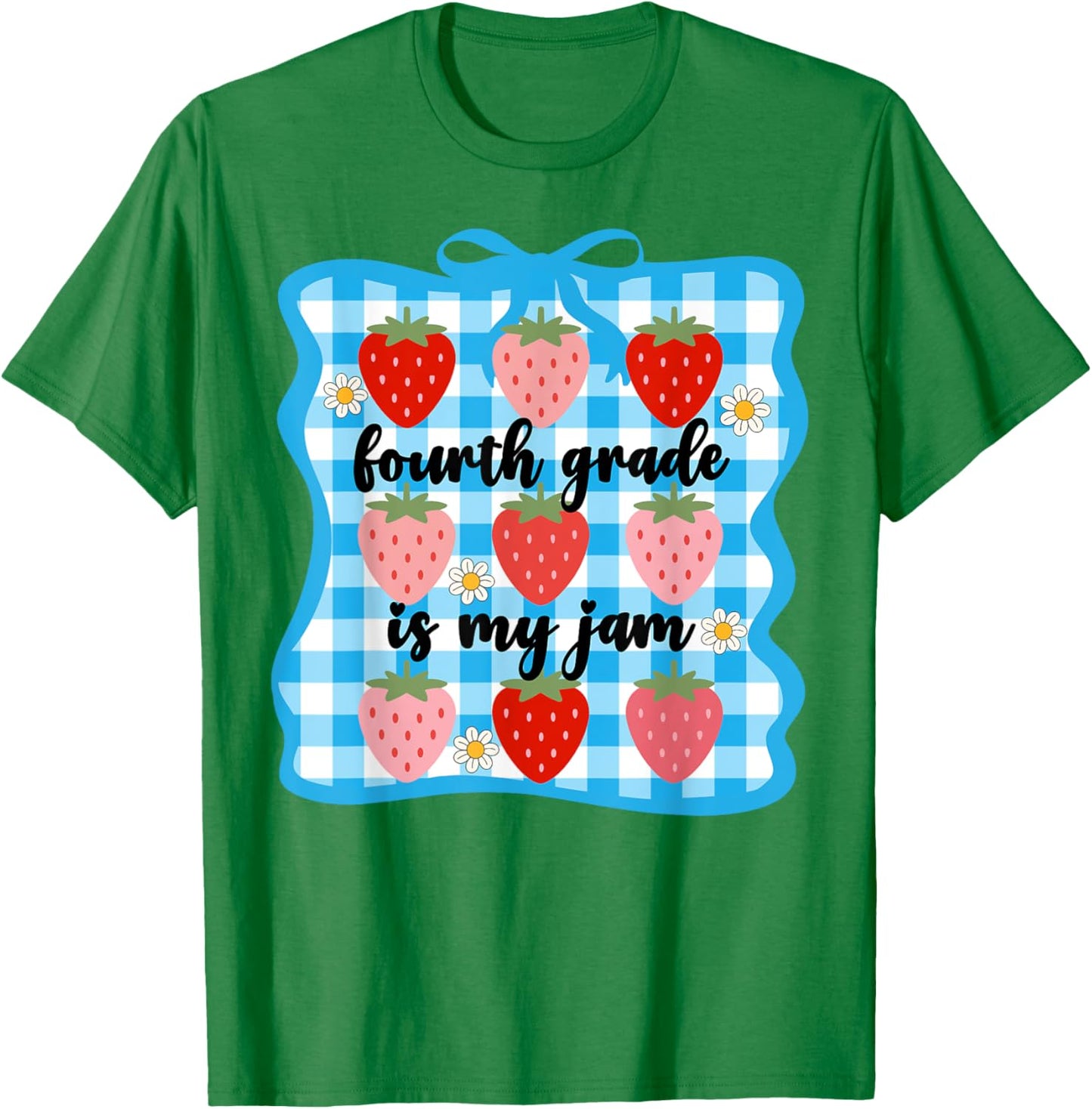 Fourth Grade is My Jam Strawberry Cute 4th Grade Teacher Bow T-Shirt - T-Shirt | Irish Green