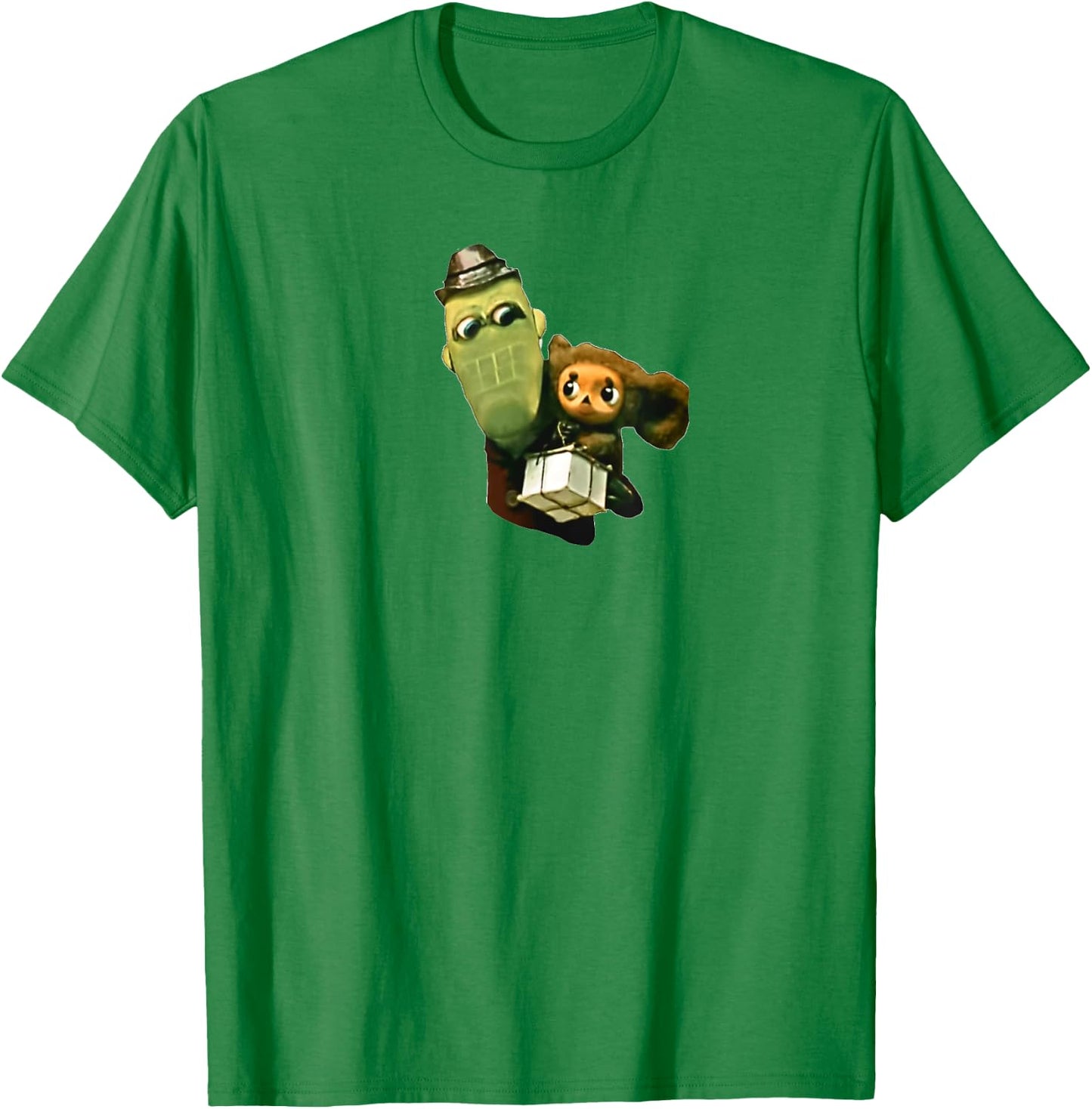 Cheburashka and Crocodile Gena Funny Russian Graphic T-Shirt - T-Shirt | Irish Green