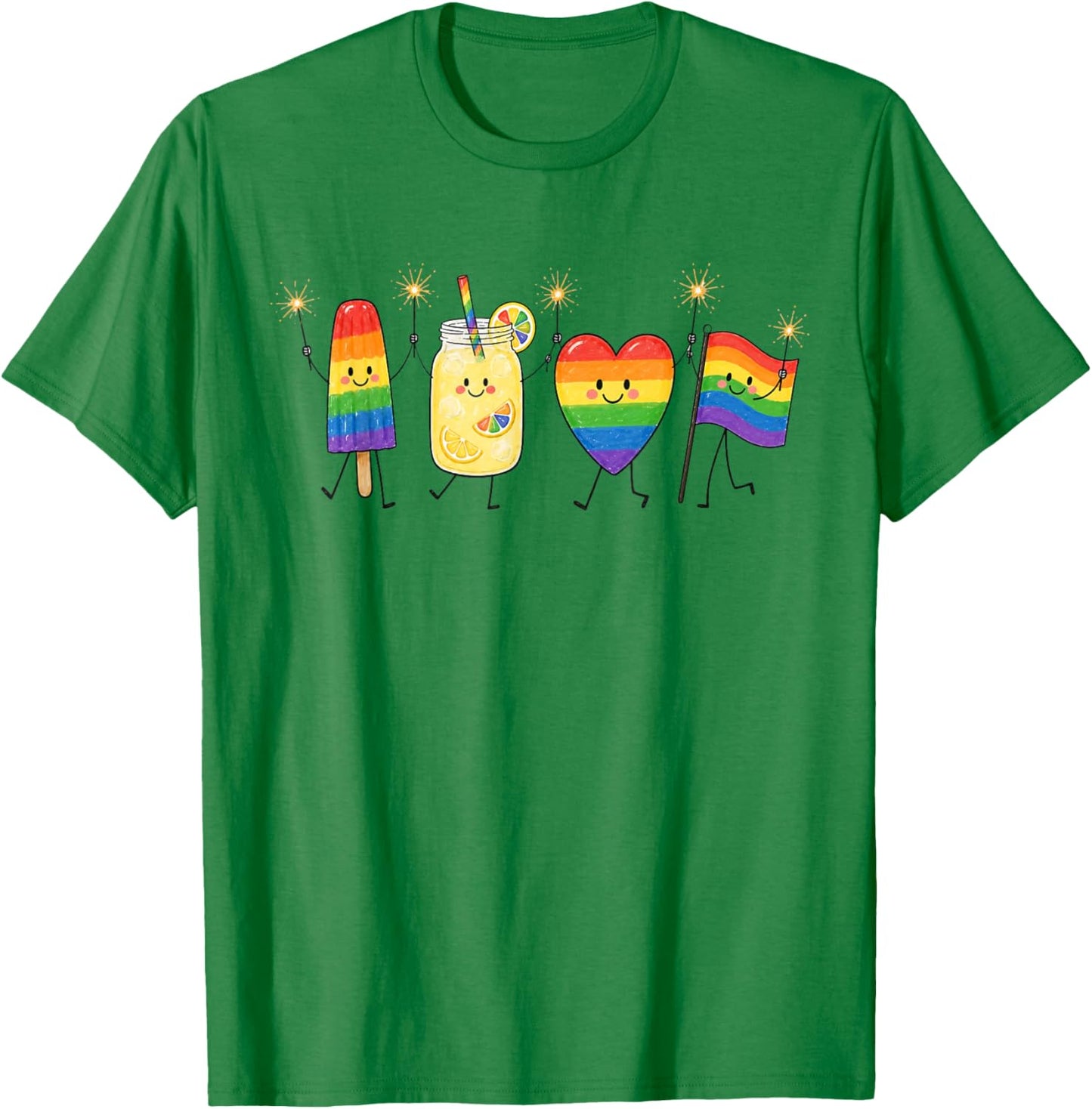 Rainbow Heart Flag Popsicle Summer Pride Month Gay LGBTQ T-Shirt - T-Shirt | Irish Green