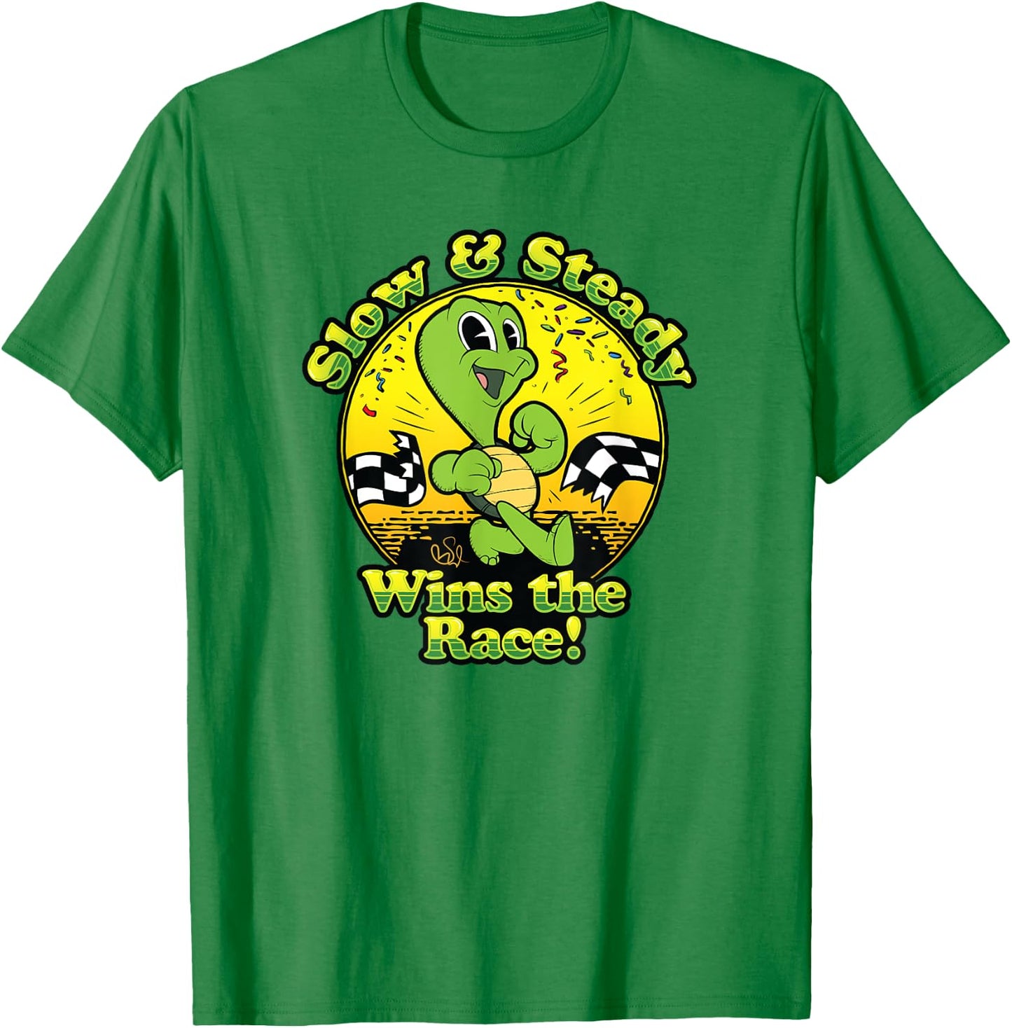 Slow and Steady Wins the Race Turtle Old School Cartoon T-Shirt - T-Shirt | Irish Green