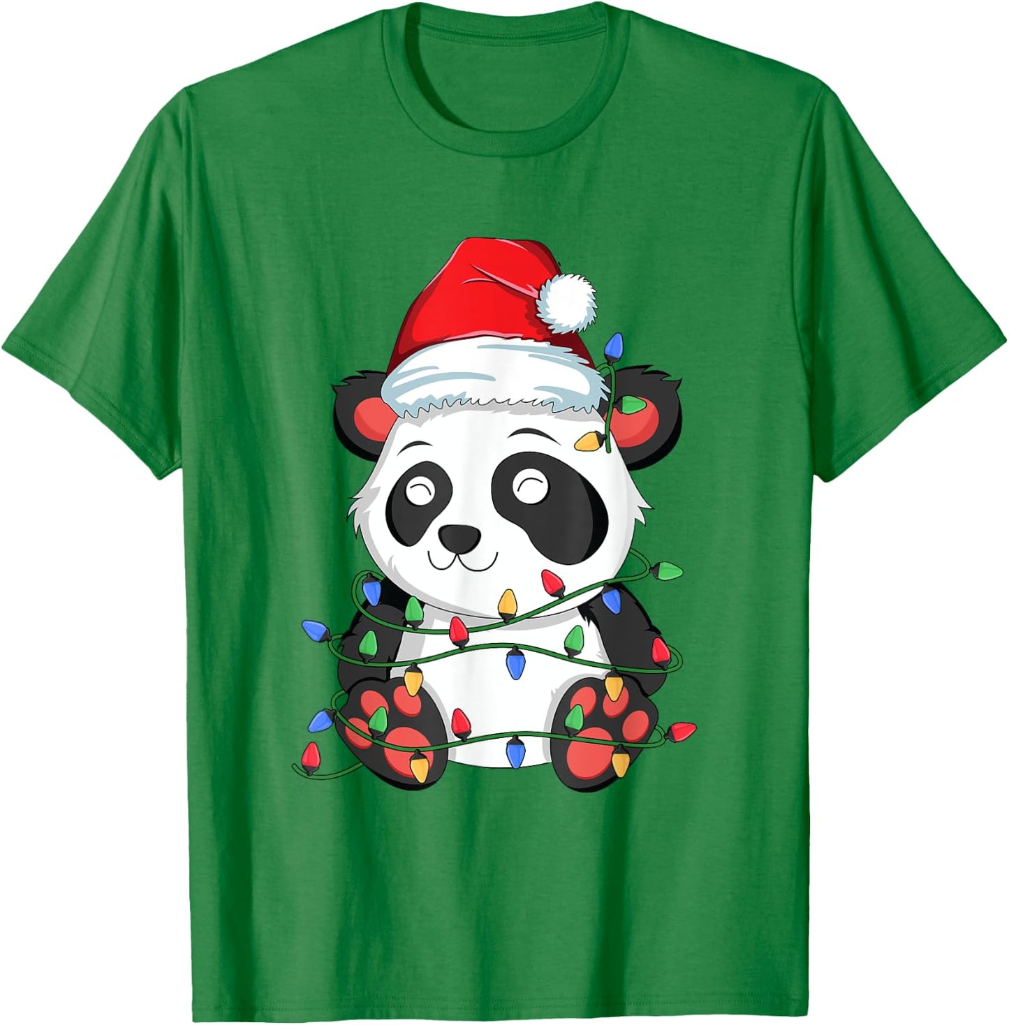 Panda Christmas Tree Lights Kawaii Bear Xmas Kids Boys Girls T-Shirt - T-Shirt | Irish Green