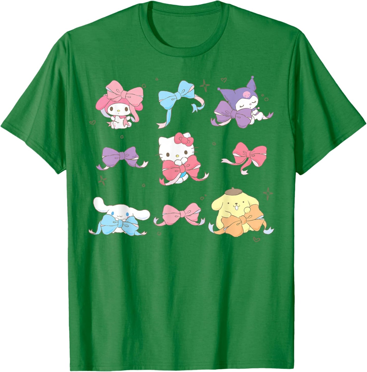 Hello Kitty and Friends Coquette Bow Grid My Melody Kuromi T-Shirt - T-Shirt | Irish Green