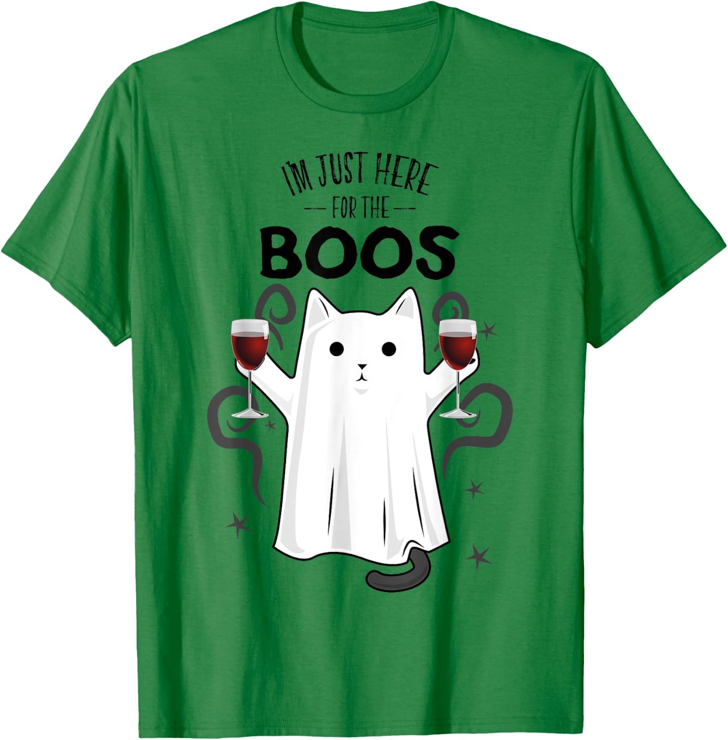 I'm Just Here for the Boos Shirt Halloween Cat Ghost Shirt T-Shirt - T-Shirt | Irish Green