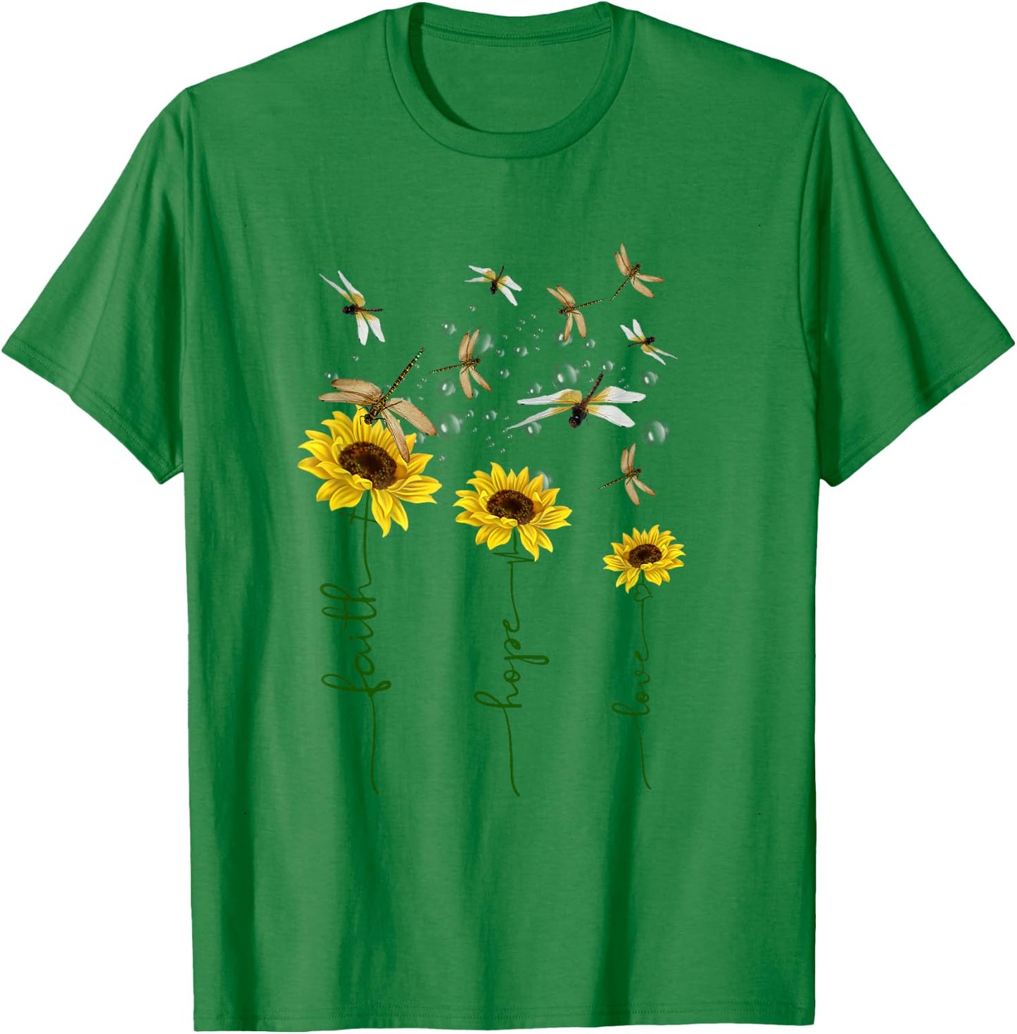Faith Hope Love Sunflower Dragonfly Christian Gift T-Shirt - T-Shirt | Irish Green