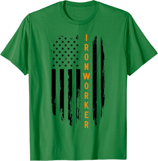 Blacksmith Ironworker USA Flag Erector Ironworking T-Shirt - T-Shirt | Irish Green