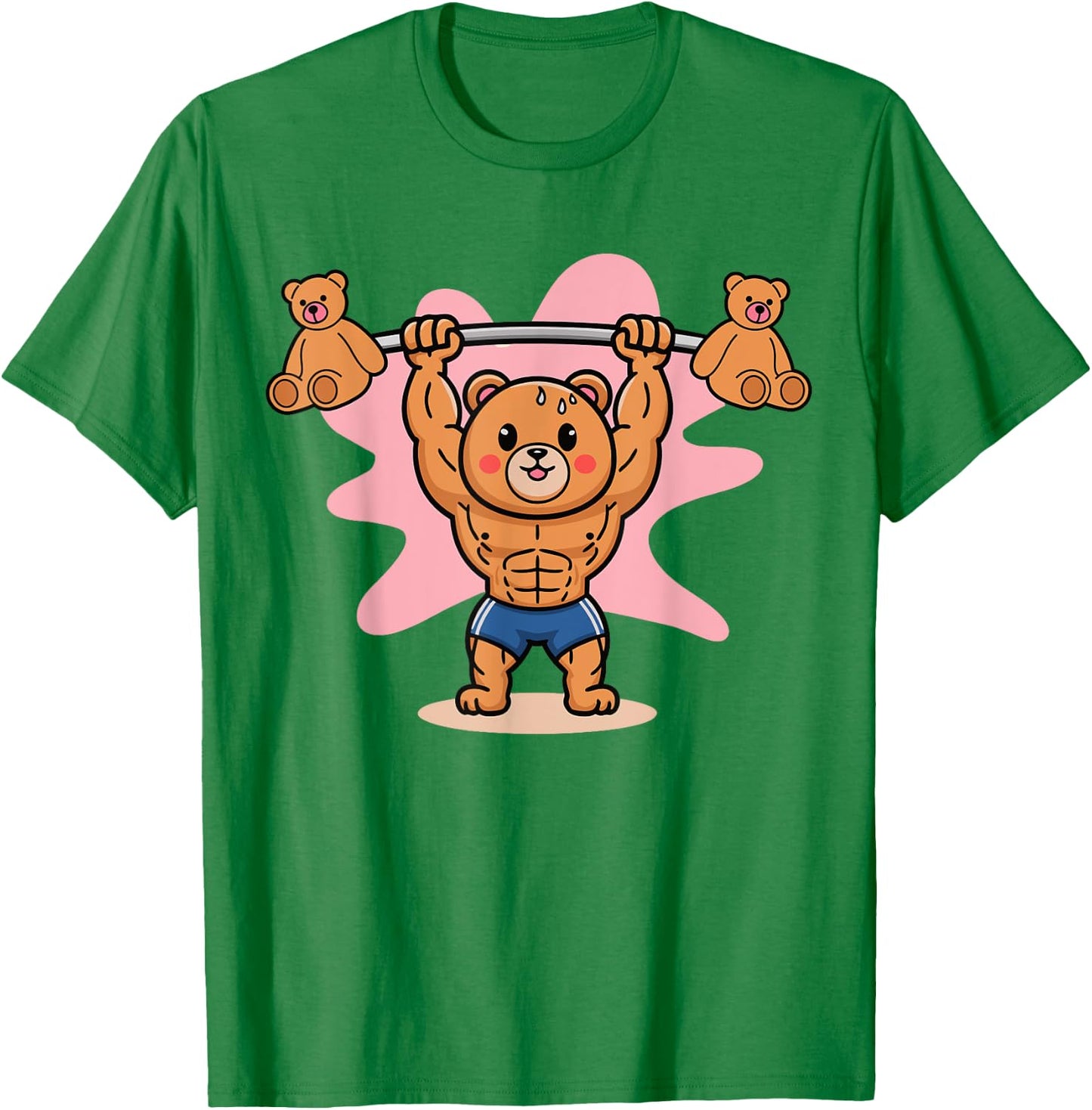 Funny Cute Teddy Bear Animal Lifting Weights Gym Workout T-Shirt - T-Shirt | Irish Green