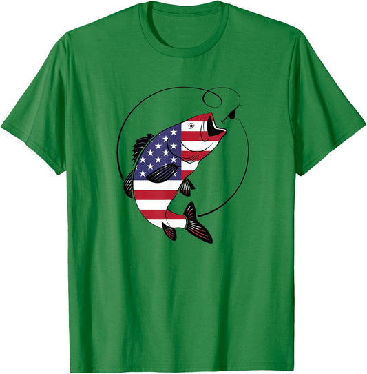 American Flag Fishing Shirt Vintage 4th July USA Patriotic T-Shirt - T-Shirt | Irish Green