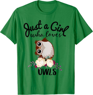 Just A Girl Who Loves Owls Shirt Bird Lover Owner Gift T-Shirt - T-Shirt | Irish Green