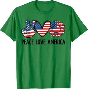 Peace Love America USA Flag Independence Day Women 4th July T-Shirt - T-Shirt | Irish Green