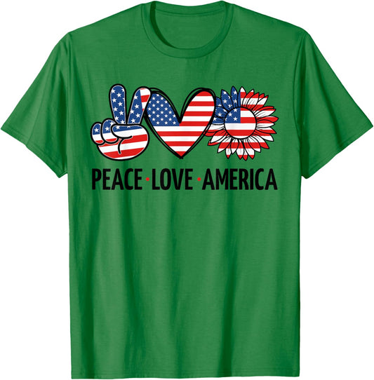 Peace Love America USA Flag Independence Day Women 4th July T-Shirt - T-Shirt | Irish Green