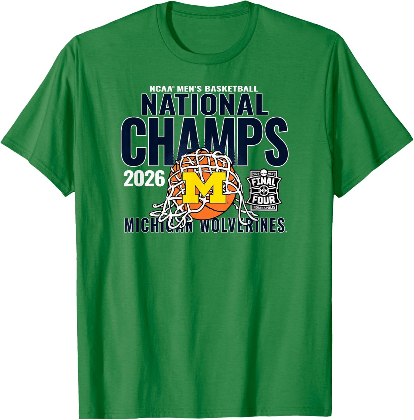 Michigan Wolverines 2026 National Champs Men's Bball Gray T-Shirt - T-Shirt | Irish Green