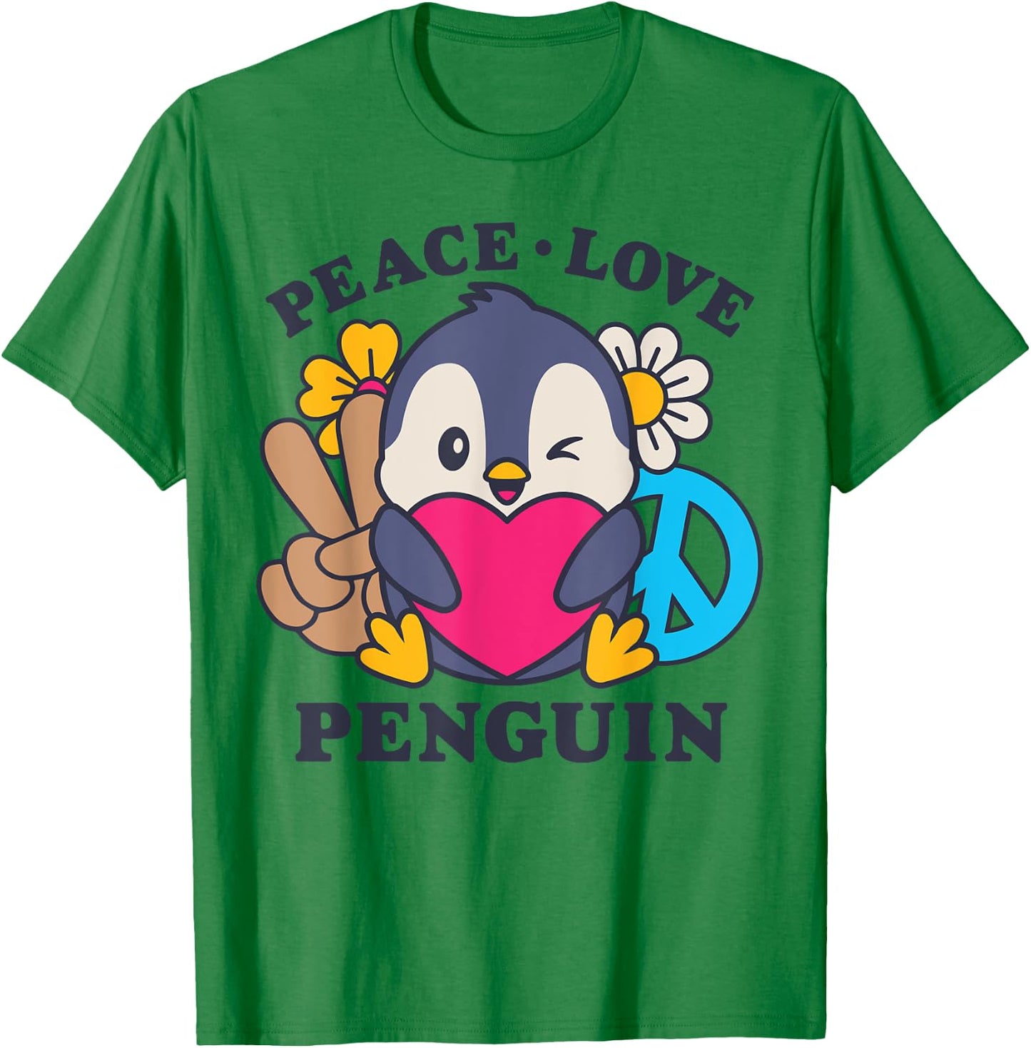 Peace Love Penguin Lovers Men Women Cute Bird Flowers Floral T-Shirt - T-Shirt | Irish Green