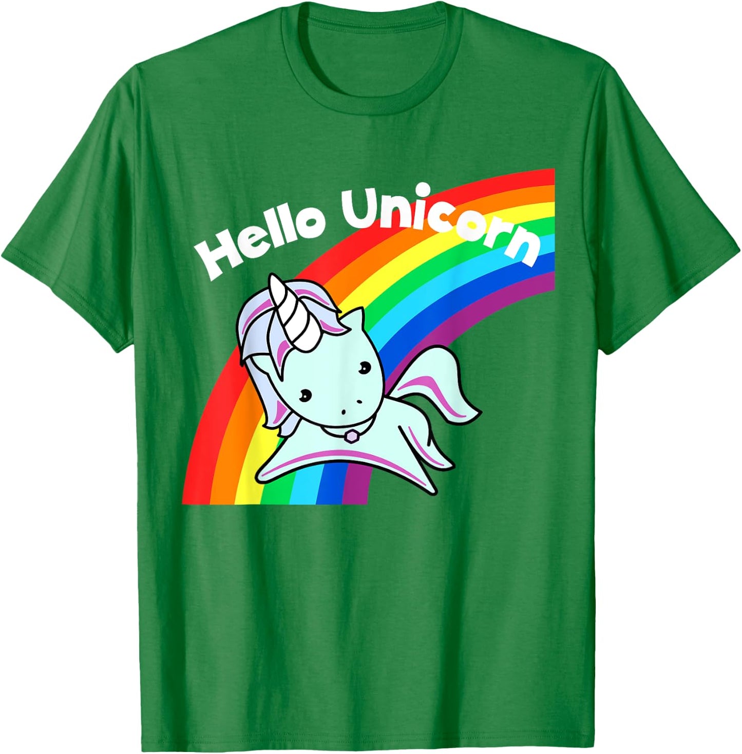 Pink Hello Unicorn Rainbow T-Shirt - T-Shirt | Irish Green