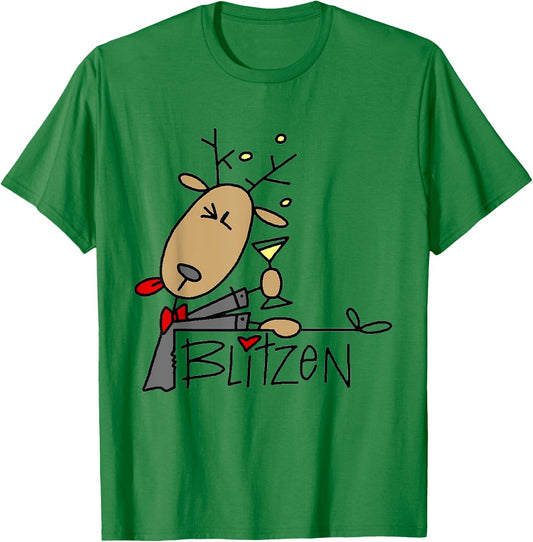 Blitzen Christmas Funny Reindeer T-Shirt - T-Shirt | Irish Green