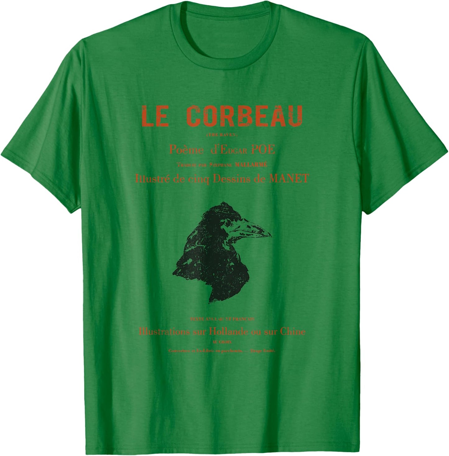Edgar Allen Poe's the Raven (le Corbeau) 1875 French Edition T-Shirt - T-Shirt | Irish Green
