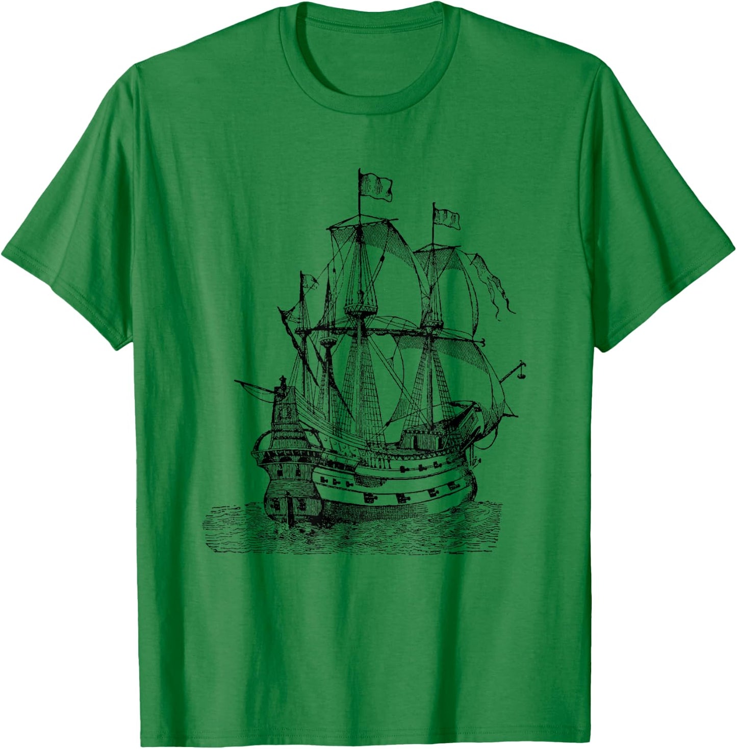 Cool Graphic Design Old Pirate Ship T-Shirt - T-Shirt | Irish Green