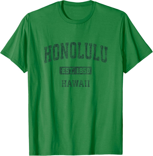 Honolulu Hawaii HI Vintage Athletic Sports Design T-Shirt - T-Shirt | Irish Green