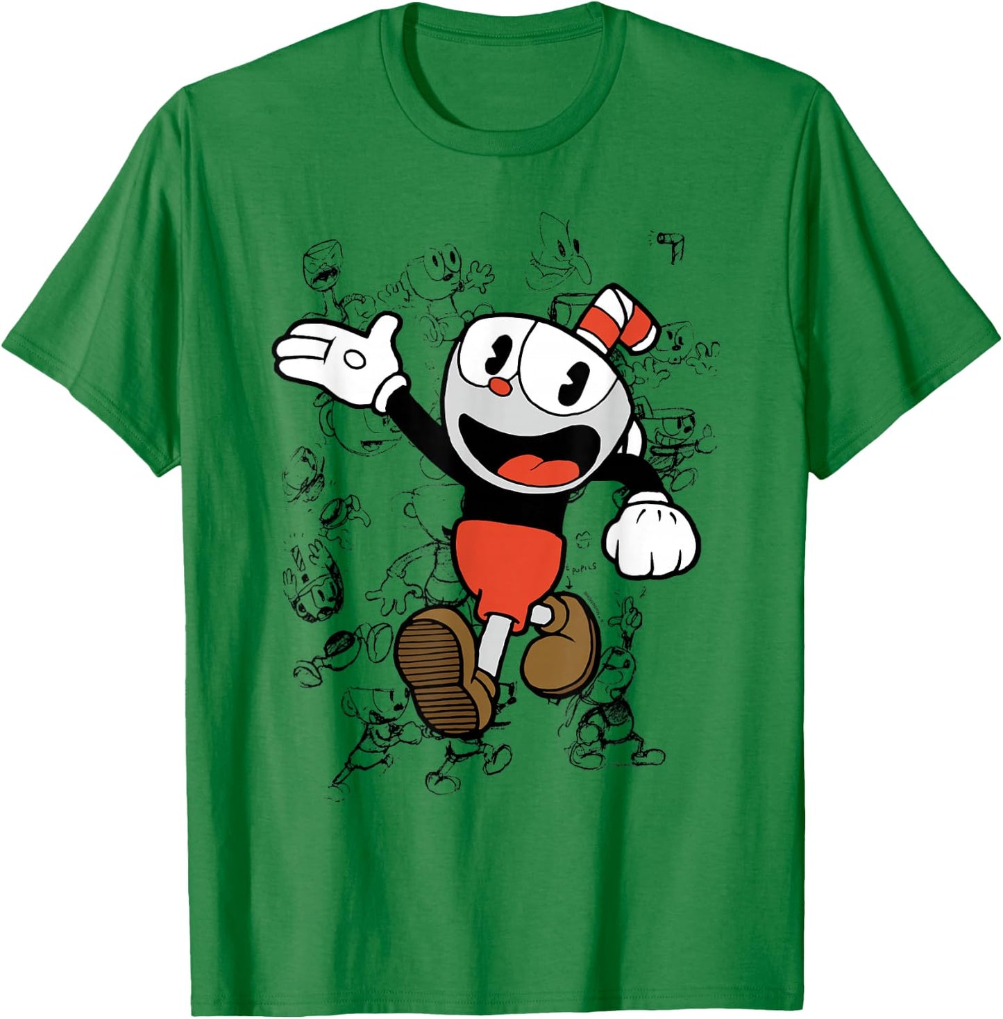 Cuphead Character Sketches T-Shirt - T-Shirt | Irish Green