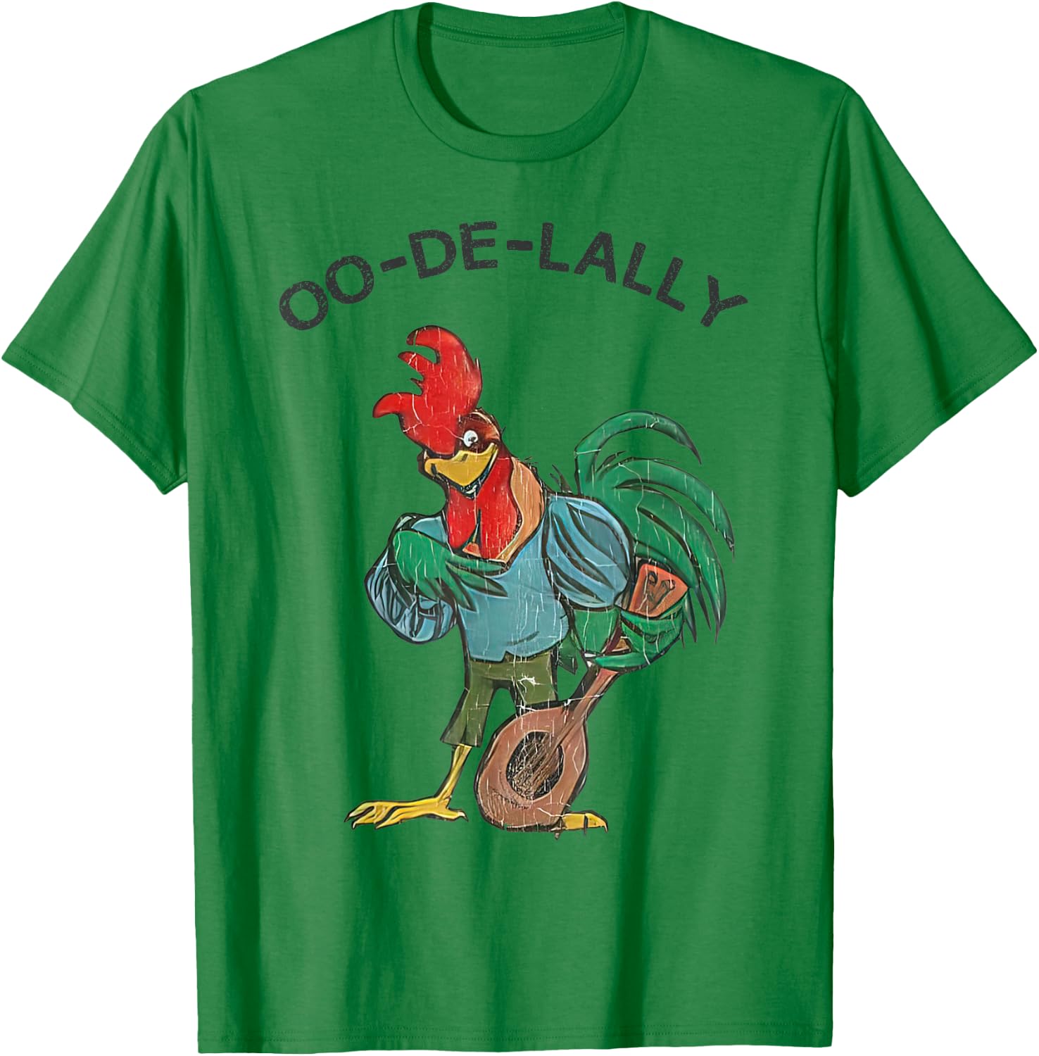 Retro Oo-de-lally Singing Rooster Vintage Guitar Chicken T-Shirt - T-Shirt | Irish Green