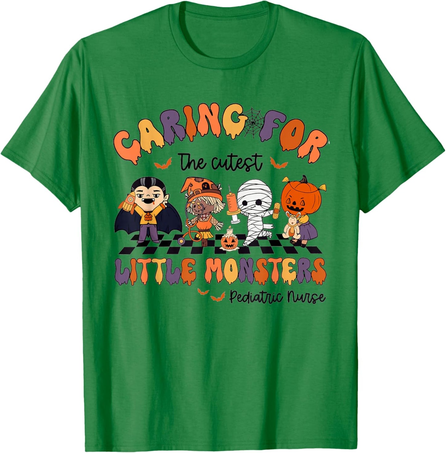Caring For The Cutest Little Monsters Peds Nurse Halloween T-Shirt - T-Shirt | Irish Green