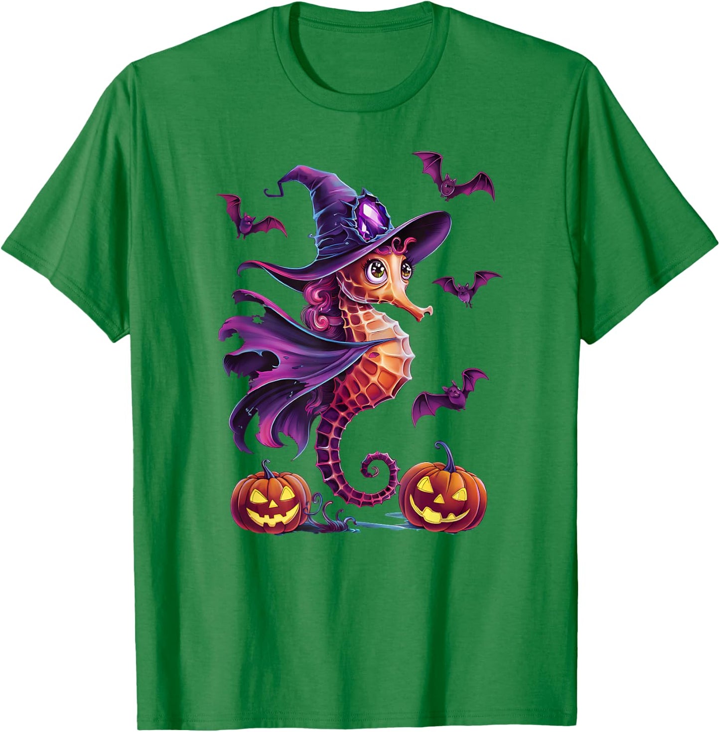 Aquarium Fish Tank Magical Seahorse with Halloween Pumpkins T-Shirt - T-Shirt | Irish Green