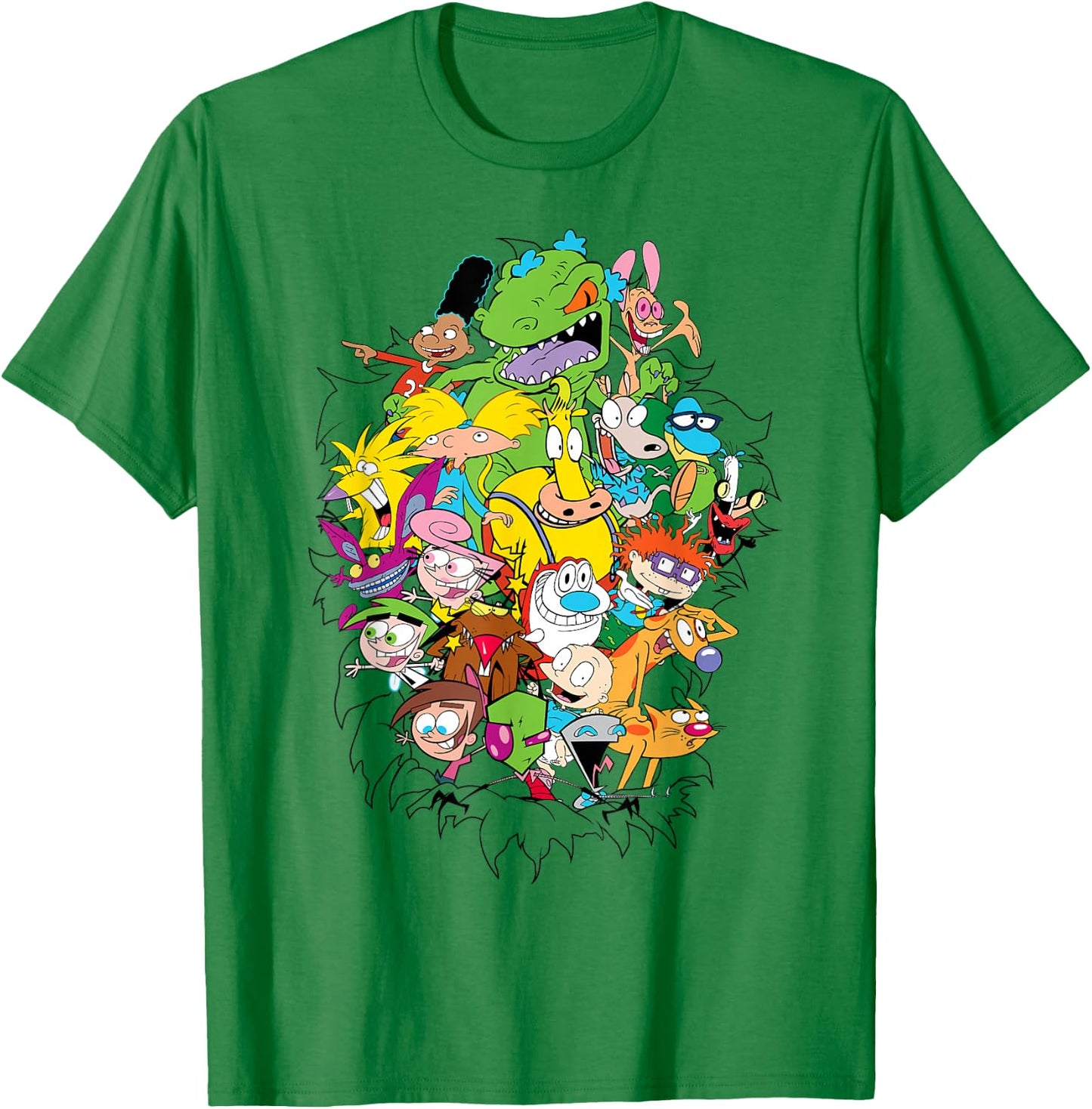 Nickelodeon Classic Characters Bursting Through T-Shirt - T-Shirt | Irish Green