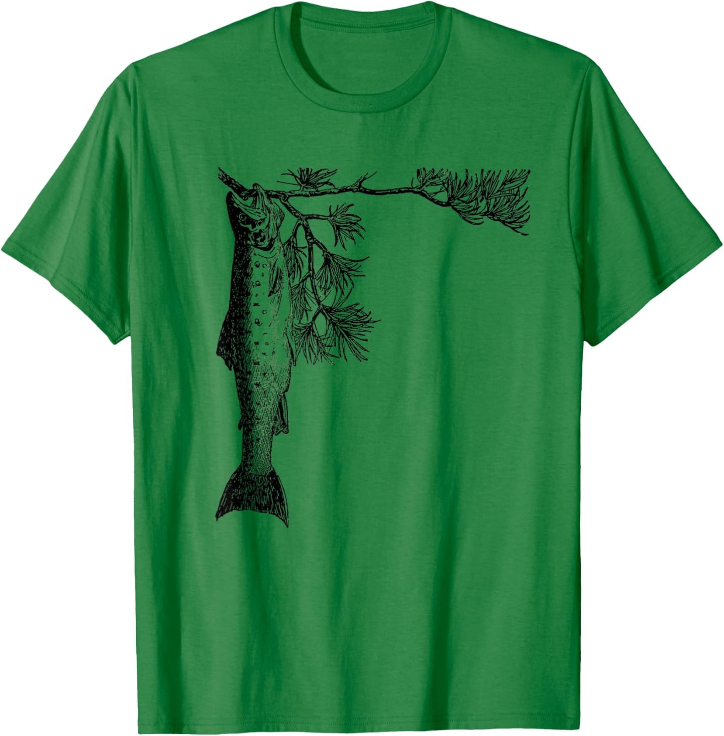 Retro Trout Fishing Tree Pine Shirt - Brook Fish T-Shirt - T-Shirt | Irish Green
