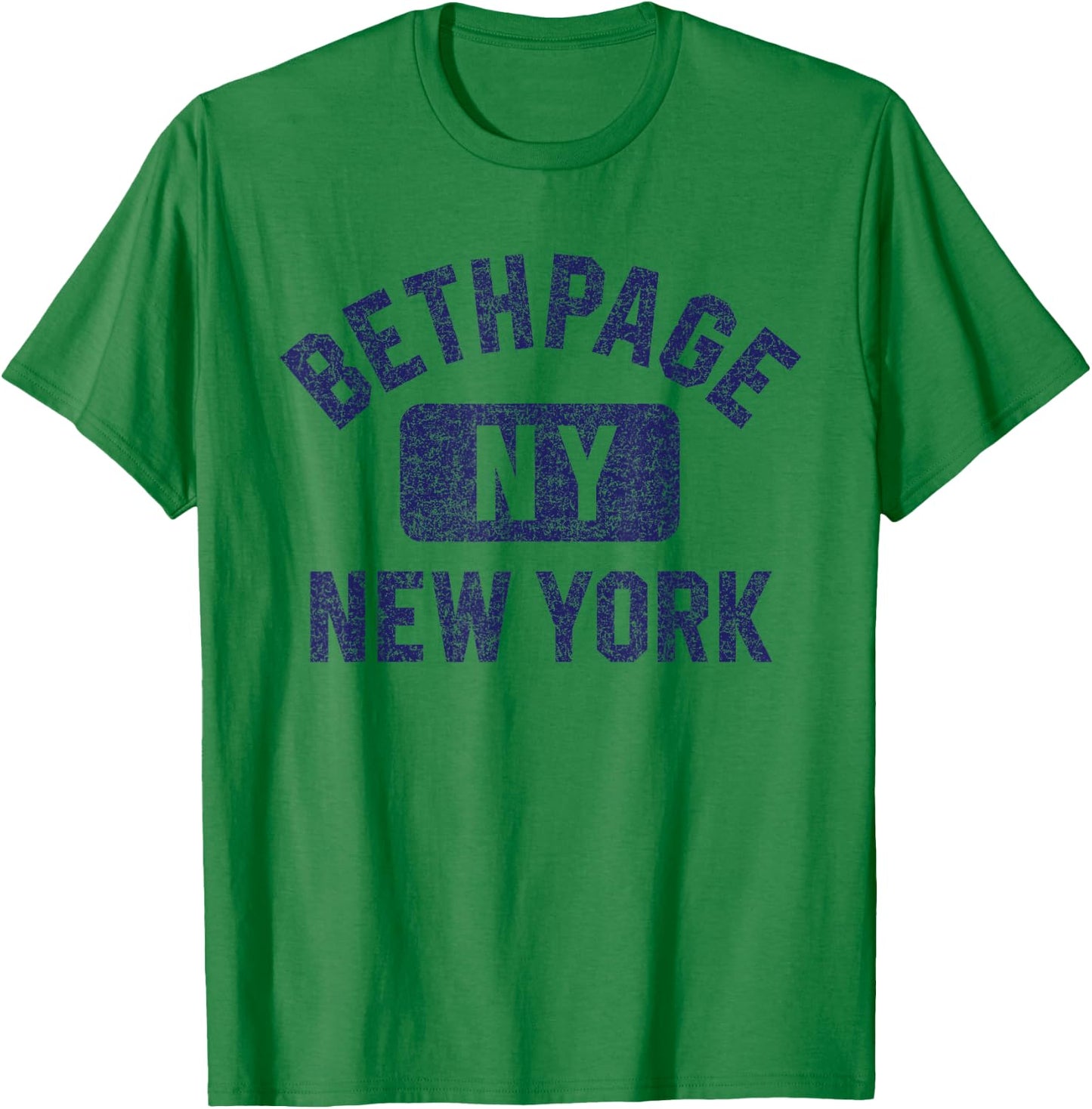 Bethpage NY New York Gym Style Distressed Dark Blue Print T-Shirt - T-Shirt | Irish Green