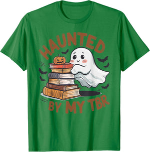 Haunted By My TBR Cute Ghost Book Reading Teacher Halloween T-Shirt - T-Shirt | Irish Green