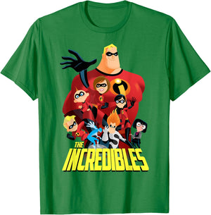 Disney Pixar The Incredibles Bold Movie Logo Group Shot T-Shirt - T-Shirt | Irish Green