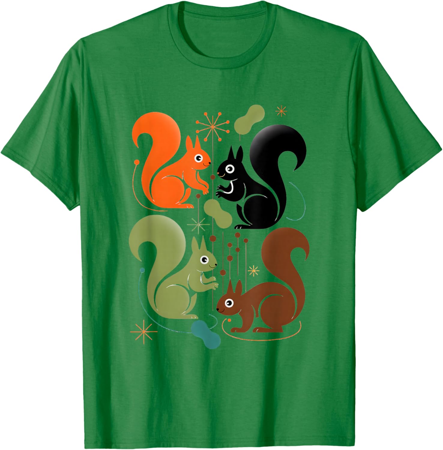 Mid Century Modern Squirrel Art T-Shirt - T-Shirt | Irish Green