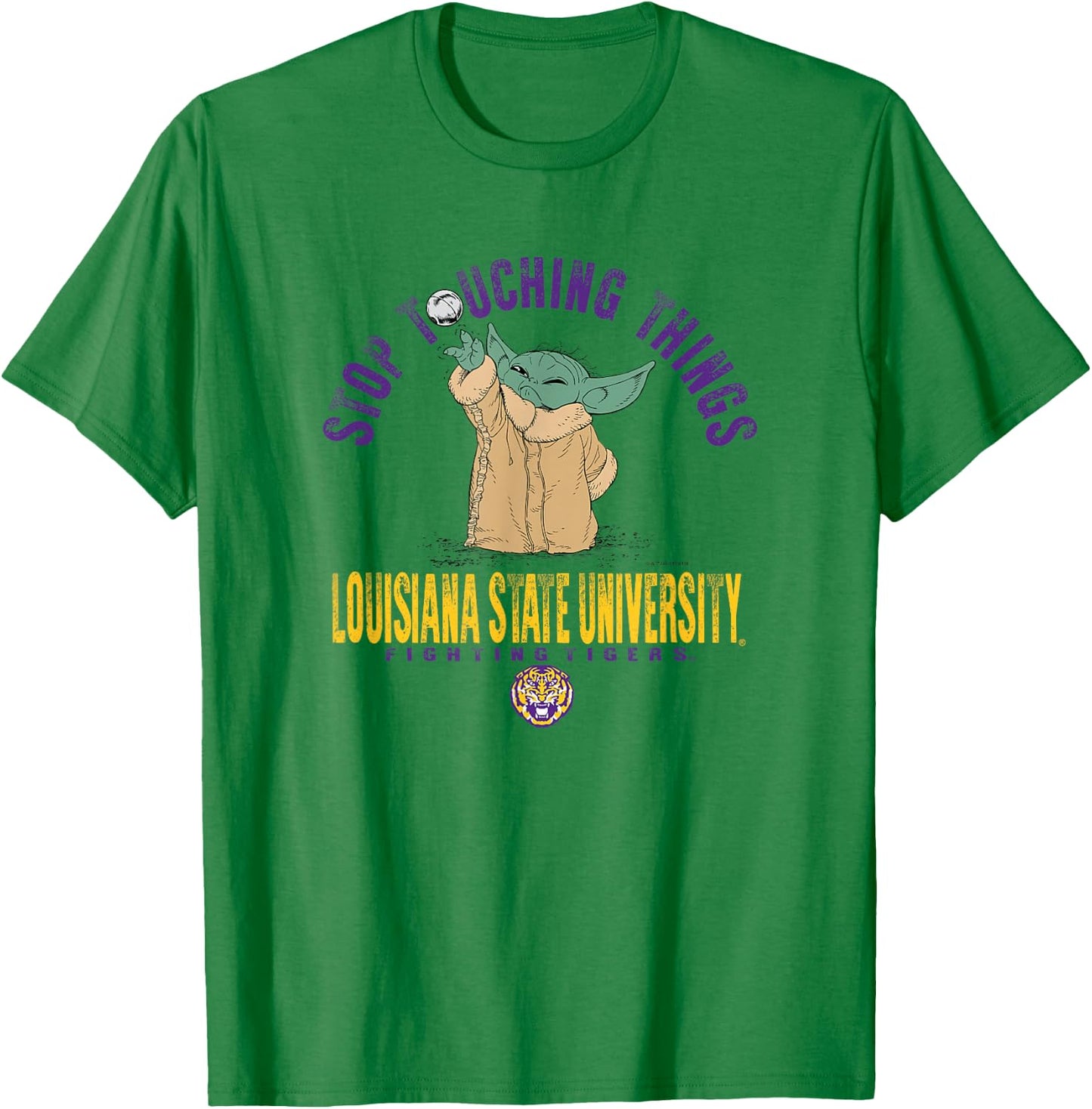LSU Tigers Star Wars Baby Yoda Gray Officially Licensed T-Shirt - T-Shirt | Irish Green