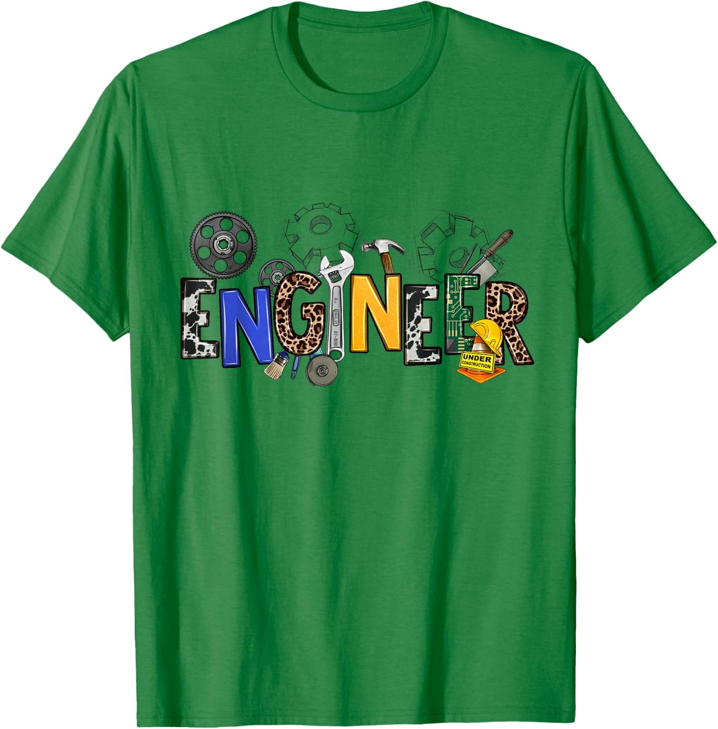 Cool Engineer Design With Engineering Tools and Gears T-Shirt - T-Shirt | Irish Green