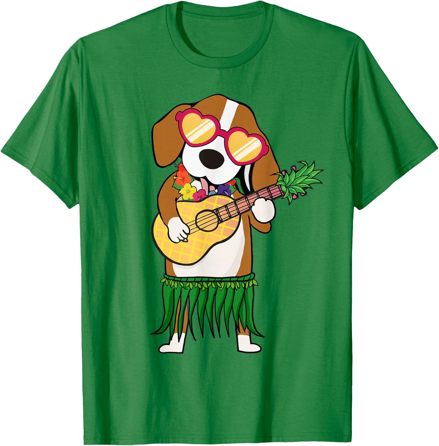 Beagle Hawaiian Costume Playing Ukulele Summer Shirt Gifts T-Shirt - T-Shirt | Irish Green