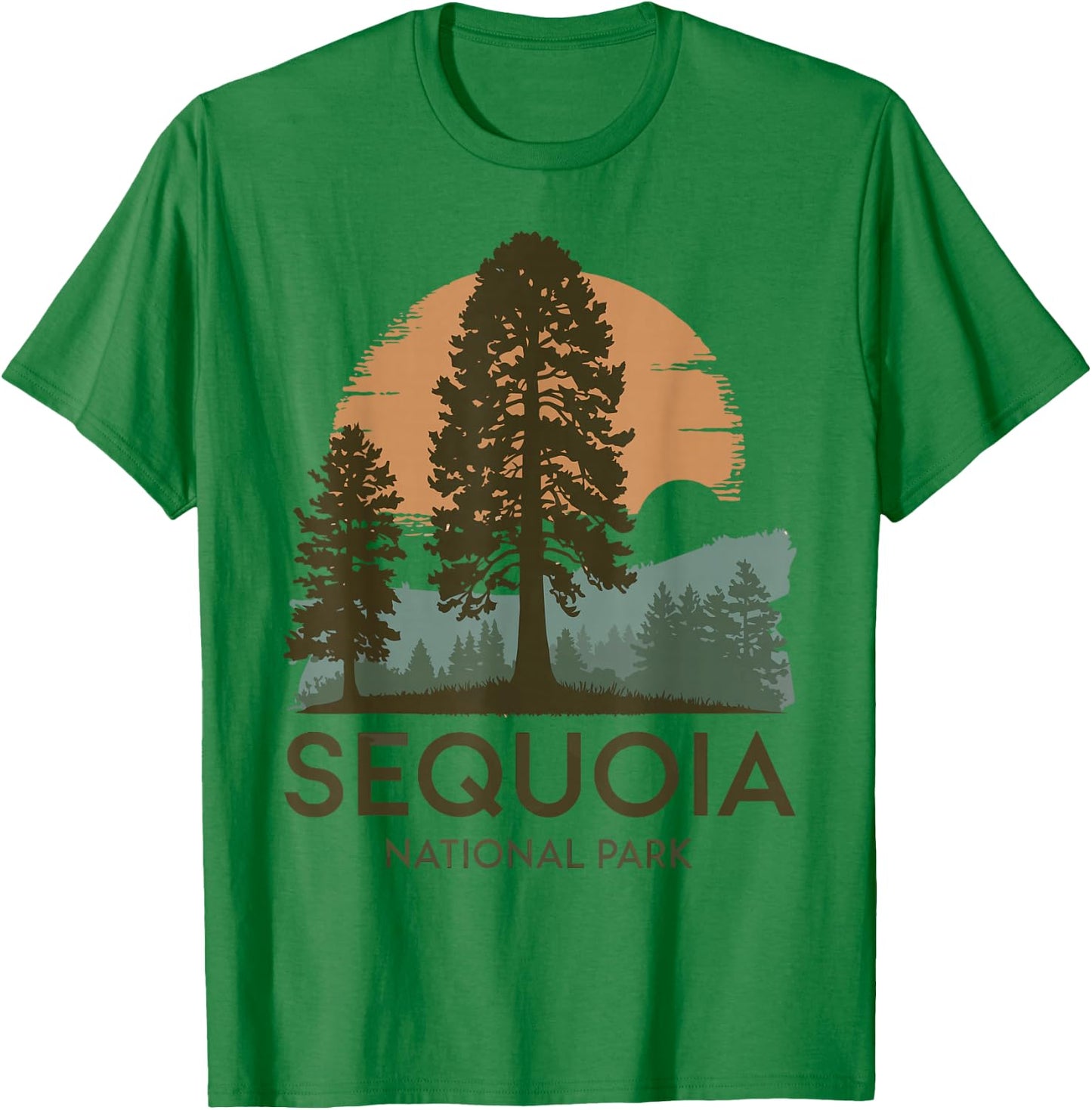 Retro Sequoia National Park Novelty Vacation Tree Minimalist T-Shirt - T-Shirt | Irish Green