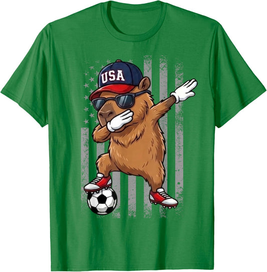 Capybara Dabbing Funny Soccer Boys Girls Kids Men & Women T-Shirt - T-Shirt | Irish Green