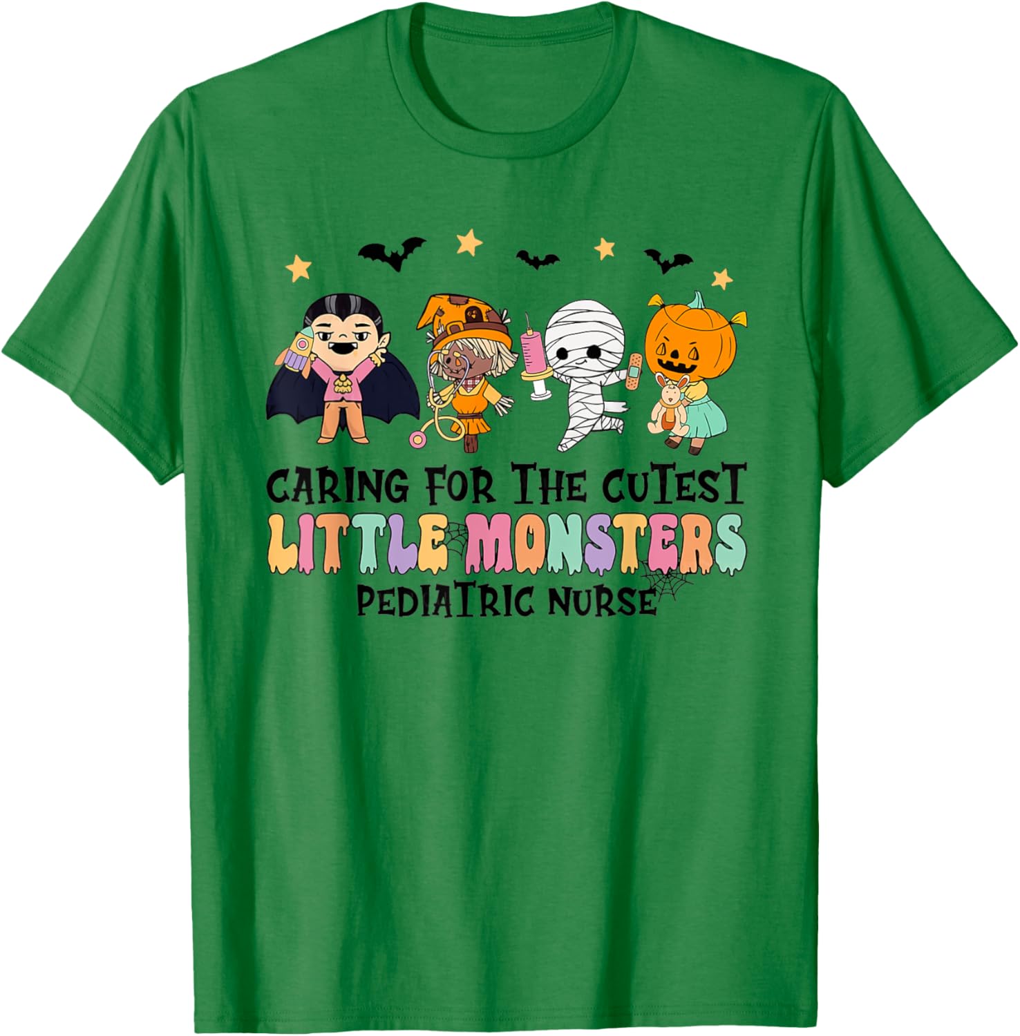 Caring For The Little Monsters Pediatric Nurse Halloween T-Shirt - T-Shirt | Irish Green