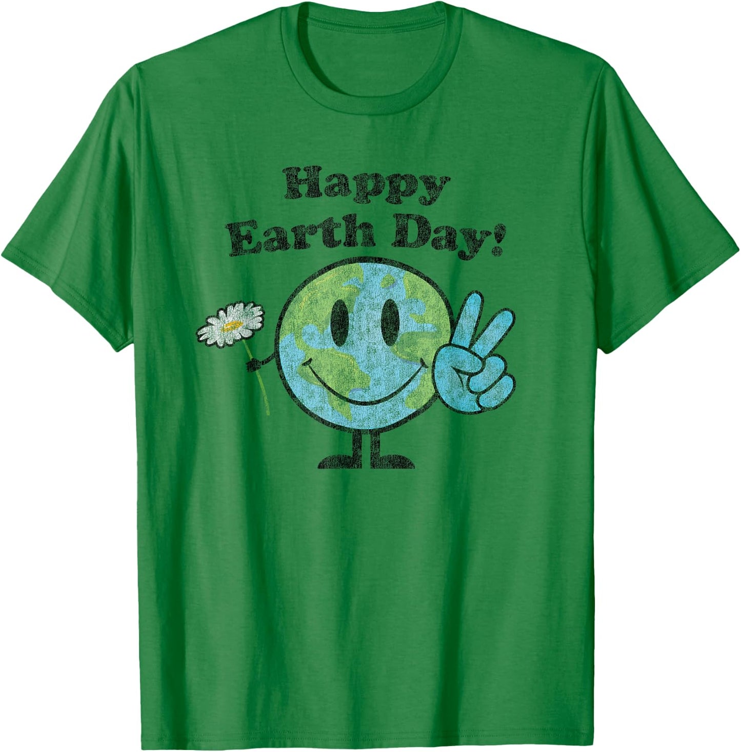 Happy Earth Day Cute Peace Sign Flower Distressed T-Shirt - T-Shirt | Irish Green
