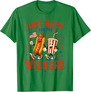 Just Here for The Wieners Funny Hot Dog 4th of July American T-Shirt - T-Shirt | Irish Green