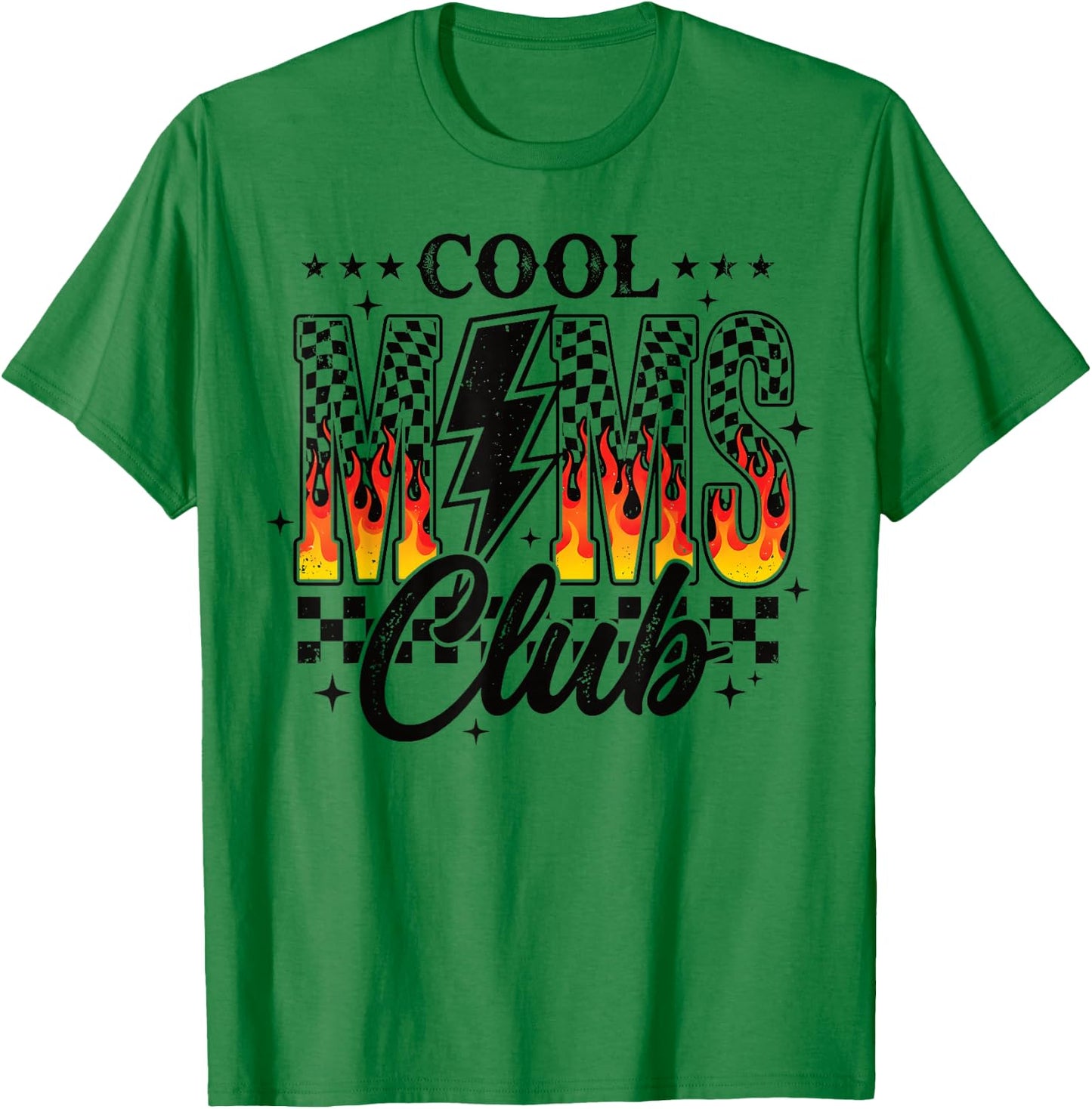 Cool Moms Club Checkered Lightning Flame Retro Trendy Mom T-Shirt - T-Shirt | Irish Green