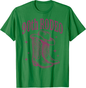 90th Birthday Rodeo | Western Cowgirl Boots & Cowboy Hat T-Shirt - T-Shirt | Irish Green