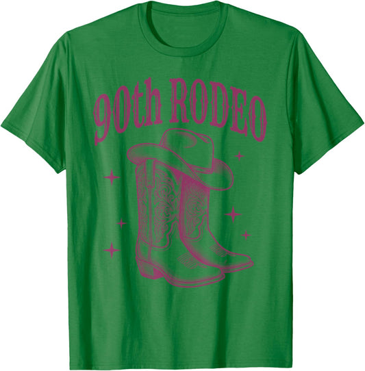 90th Birthday Rodeo | Western Cowgirl Boots & Cowboy Hat T-Shirt - T-Shirt | Irish Green