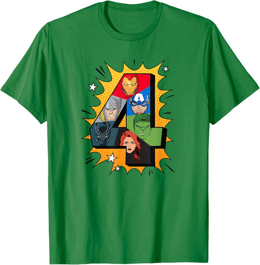 Marvel Avengers Comic Super Heroes 4th Birthday T-Shirt - T-Shirt | Irish Green