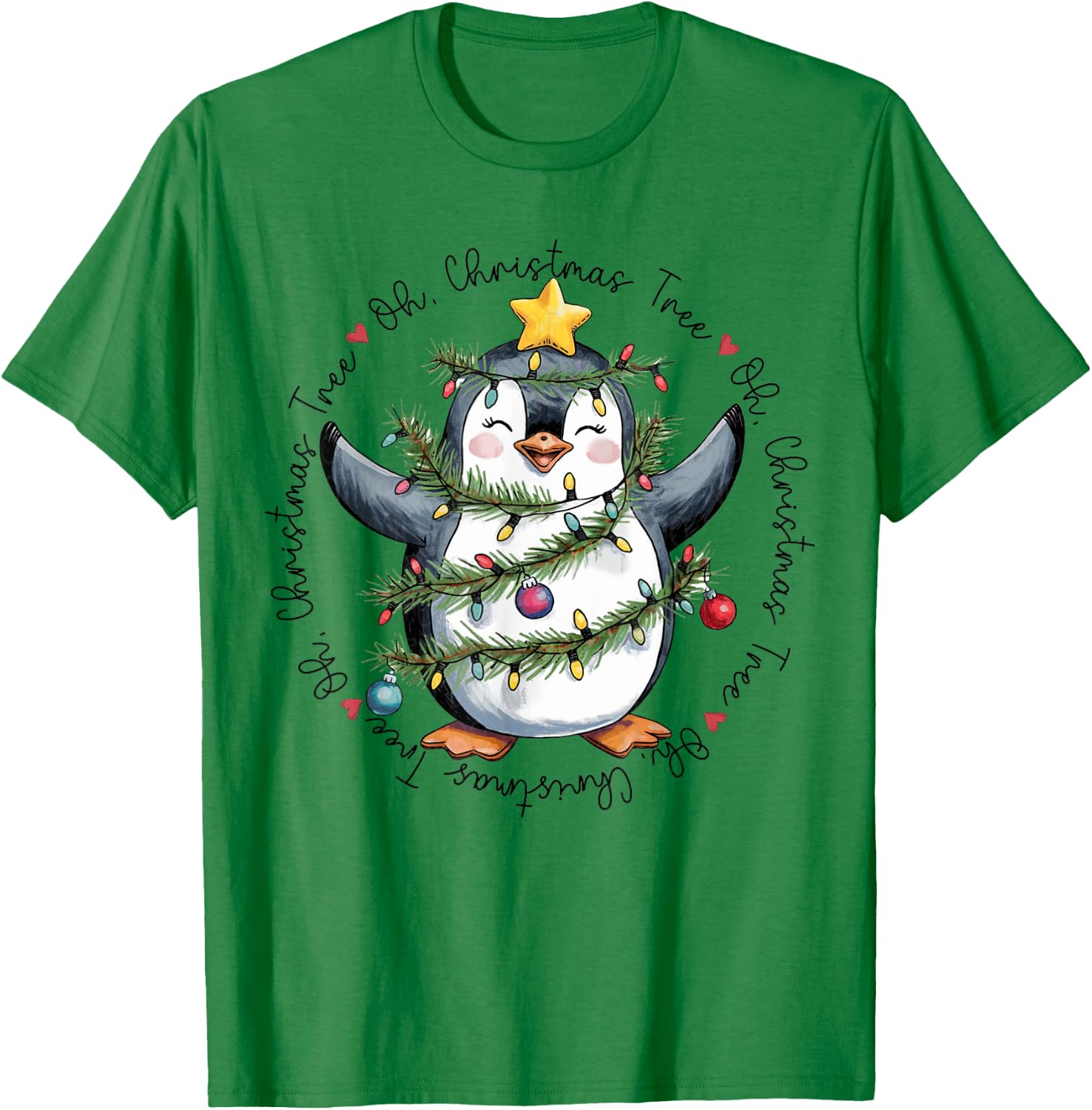 Oh Christmas Tree Xmas Lights Cute Penguin Women Girls T-Shirt - T-Shirt | Irish Green