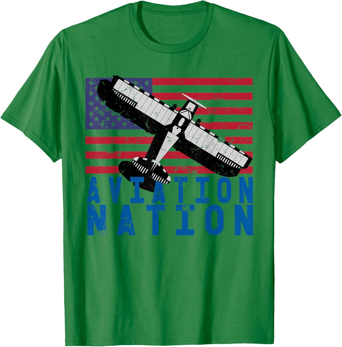 Aviation Nation Distressed Patriotic Flying Pilot T-Shirt - T-Shirt | Irish Green