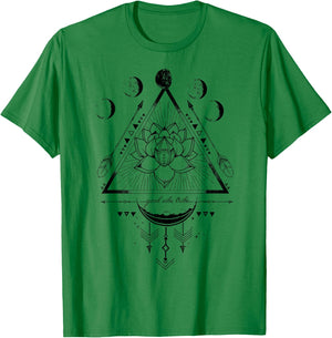 Moon Phase Good Vibe Geometric Lotus Flower T-Shirt - T-Shirt | Irish Green