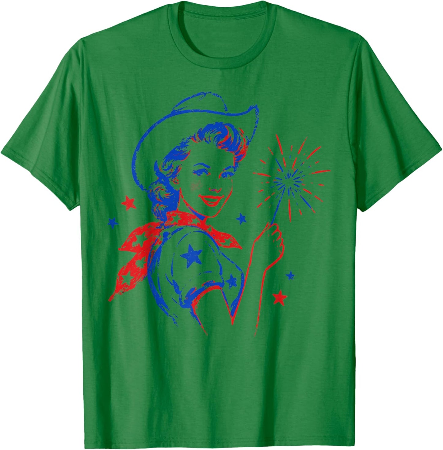 Retro Patriotic Cowgirl Vintage Americana T-Shirt - T-Shirt | Irish Green