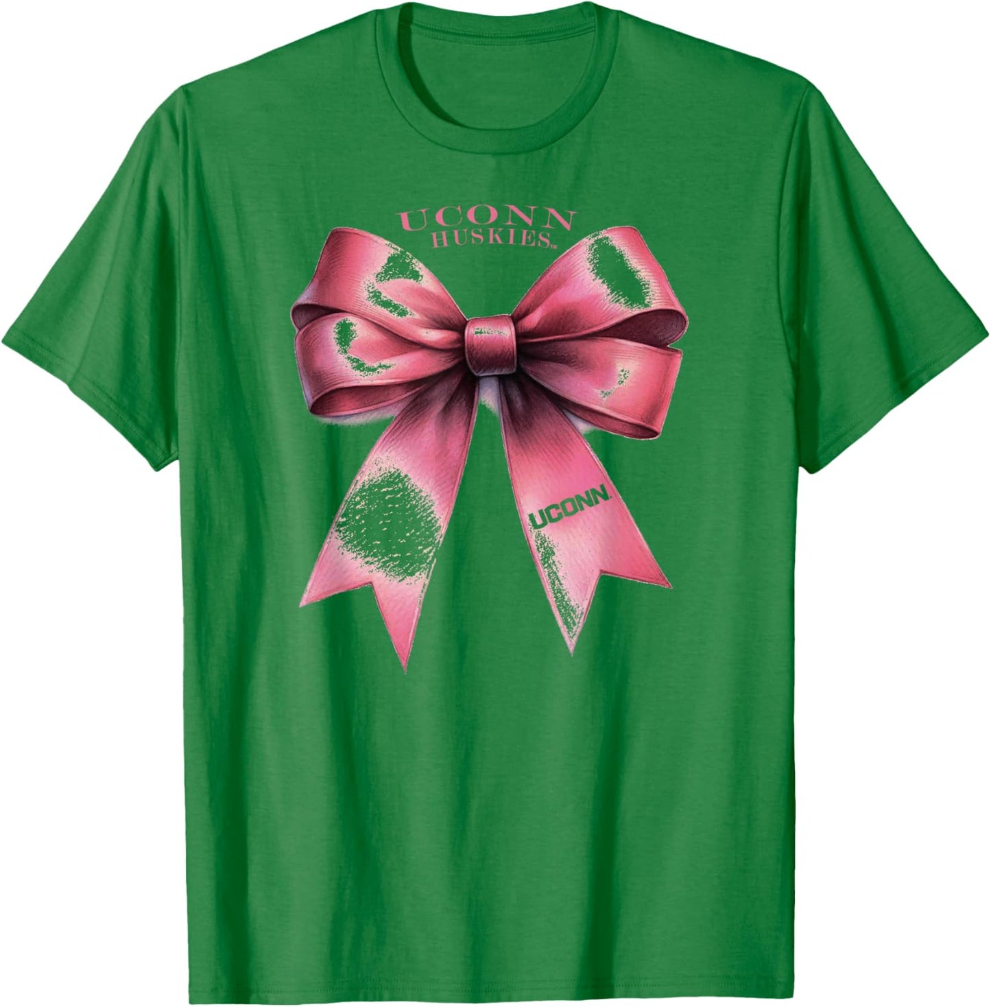 Connecticut Huskies Bow Pink Officially Licensed T-Shirt - T-Shirt | Irish Green