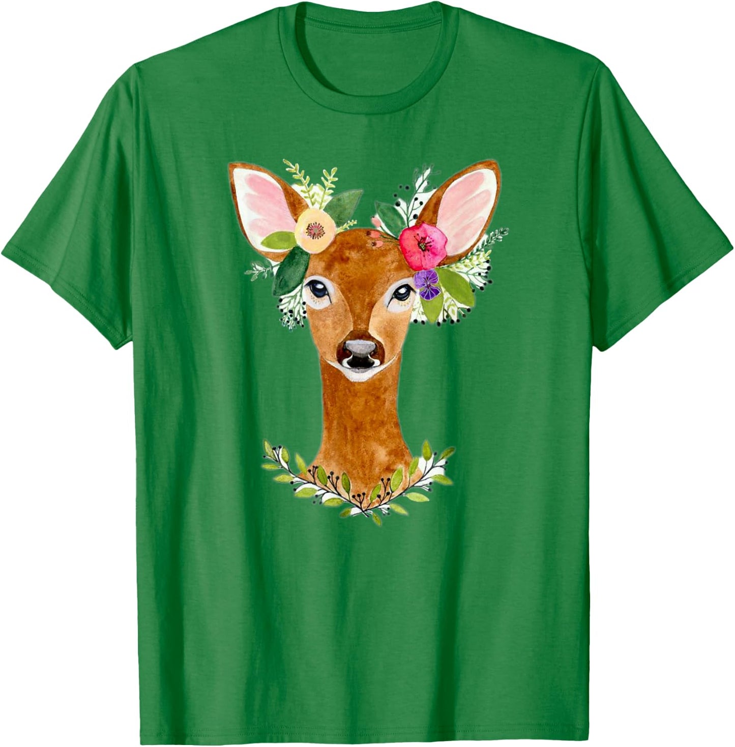 Lovely Doe Boho Nature Floral Art Deer Artwork T-Shirt - T-Shirt | Irish Green